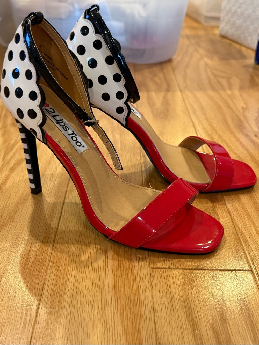 NWOT 2 Lips Too Red and White Polka Dot High Heels